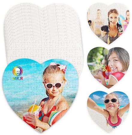 Set van 12 witte hartvormige puzzels voor sublimatie - 20 x 20 cm