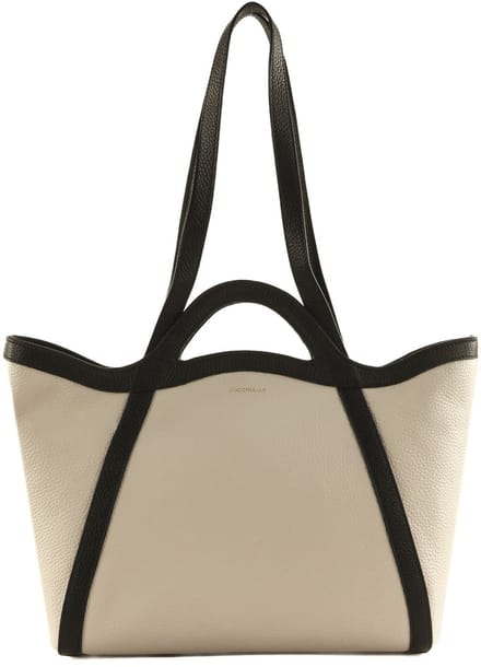 COCCINELLE Leren Shopper Schoudertas Amalia Bicolor Handbag Grained Leather Blanco / Noir Wit