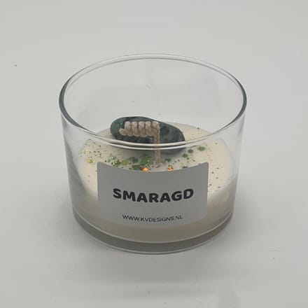 Kaars in glazen pot - edelsteen - Smaragd
