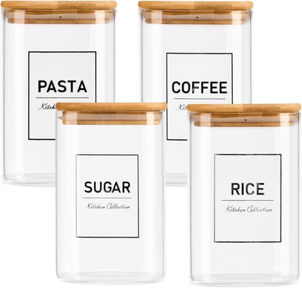Vivalto Voorraadpot Essentials -4delig set - glas - 1,2 L - luchtdichte deksel