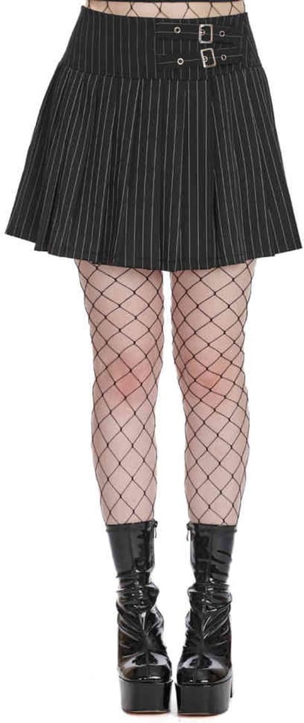 Banned - Black Core Pinstripe Skater Rok - 4XL - Zwart/Wit