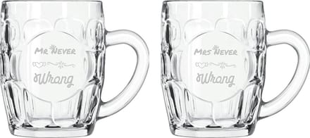 Gegraveerde set bierpullen 55cl Mr. Never wrong - Mrs. Never wrong
