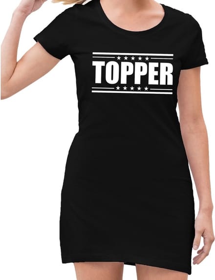 Topper jurkje zwart met witte letters voor dames 38