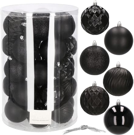 Springos Kerstballen | Kerstversiering | Onbreekbaar | 30 Stuks | 8 cm | Zwart