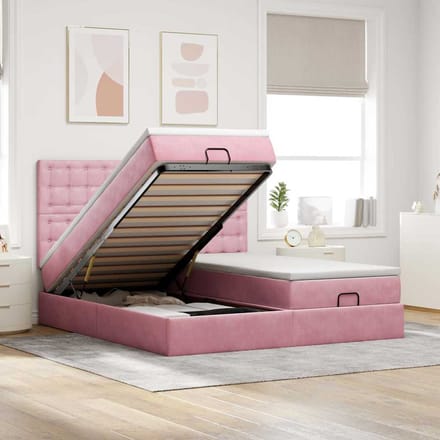 vidaXL - Ottoman - bed - met - matrassen - 160x200cm - fluweel - roze