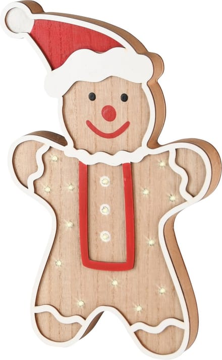 Dekoratief | Deco cookie staand, naturel/rood, hout, LED, 18x7x29cm | A245596