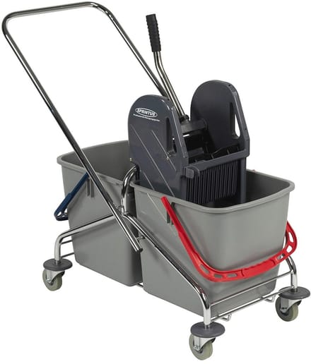 Dubbele rijemmer chroom, 2x27L voor professionele reiniging