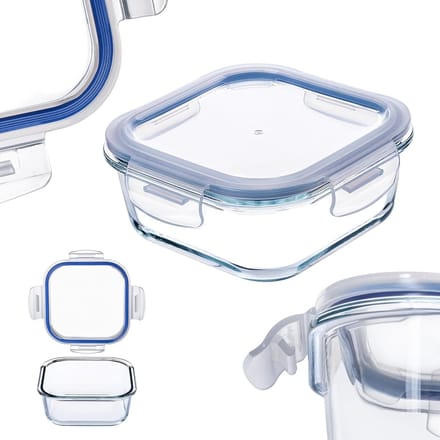 Famanu – Glazen bewaarbak vierkant 320 ml met deksel – afsluitbaar, vaatwasserbestendig