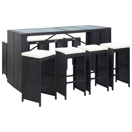 vidaXL - 9-delige - Tuinbarset - poly - rattan - zwart