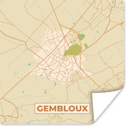Poster Kaart - Vintage - Gembloux - Stadskaart - Plattegrond - 30x30 cm