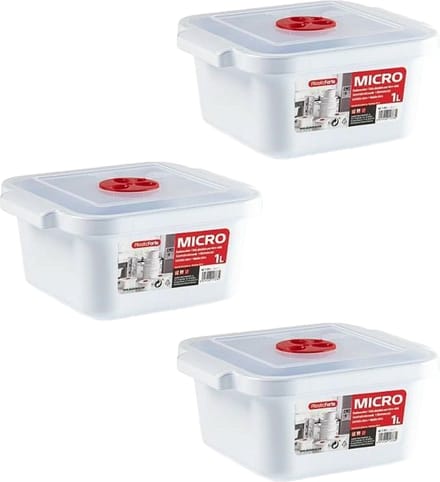 Plastic Forte Magnetronschaal - 3x - deksel/ventiel - 1 liter - wit - kunststof - rechthoekig