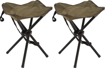 Redcliffs Driepoot opvouwbaar zit krukje - 2x - army groen - metaal - 33 x 40 cm - Campingstoel