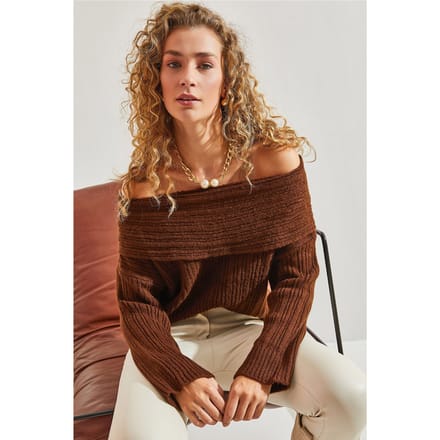 Off Shoulder Geribbelde Gebreide Trui