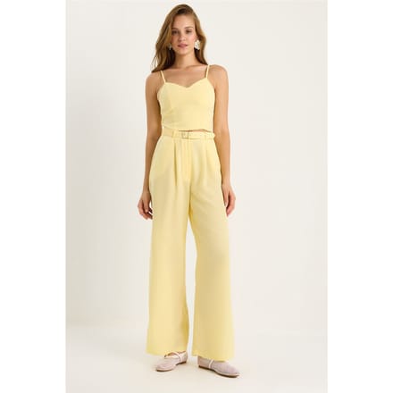 V-hals Blouse en Wijde Pantalon Set