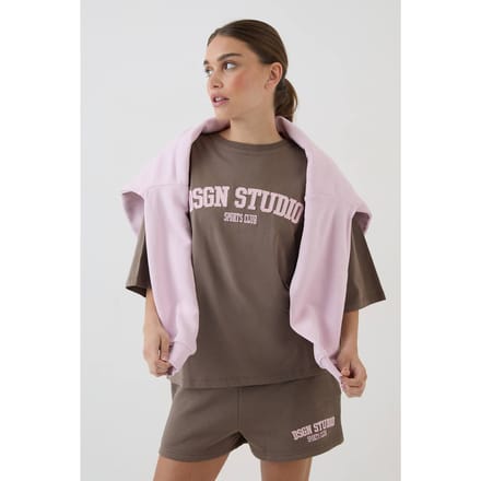 Dames Dsgn Studio Applique Oversized T-shirt | Taupe | Maat: Small