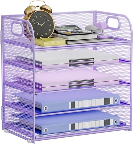 Bureau Organizer - Papier Lade - Documenten Sorteren - Vijf Lagen - 34cm Hoog - Paars