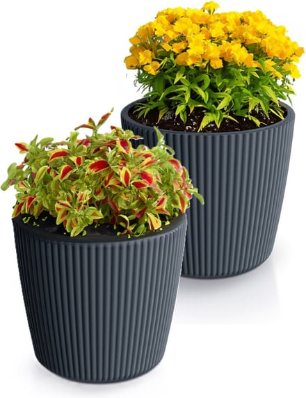 Prosperplast Plantenpot/bloempot Buckingham - 2x - buiten/binnen - antraciet - D14 x H13 cm