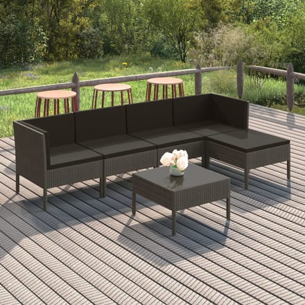 vidaXL - 6-delige - Loungeset - met - kussens - poly - rattan - grijs