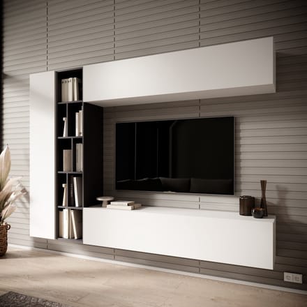 Meubella - Kastila - Wandmeubel - Wit/Grijs - 224x33x160 cm