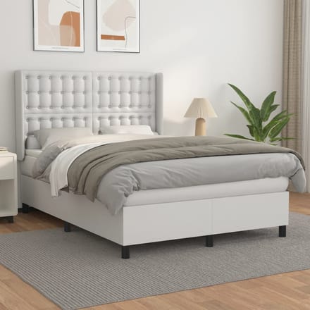 vidaXL - Boxspring - met - matras - kunstleer - wit - 140x190 - cm