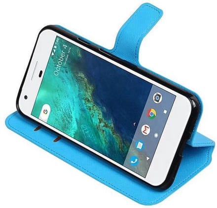 Cross Pattern TPU Bookstyle Wallet Case Hoesjes Geschikt voor Google Pixel Blauw