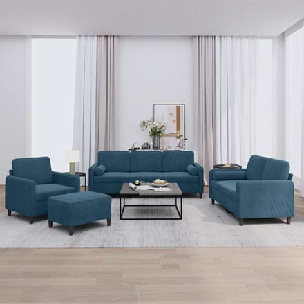 vidaXL - 4-delige - Loungeset - met - kussens - fluweel - blauw