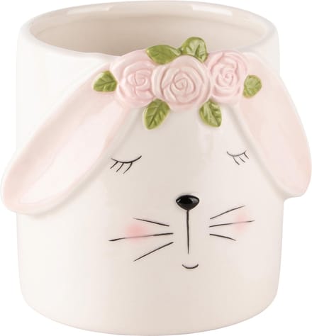 Dekoratief | Bloempot m/bunny, wit/lila, keramiek, 13x11x13cm | A240366