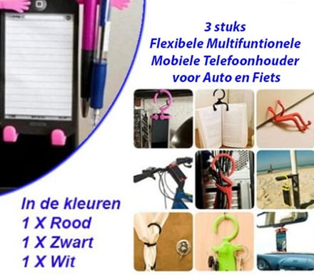 3 stuks flexibele multifunctionele mobiele telefoonhouders voor auto en fiets
