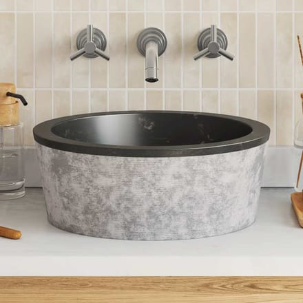 vidaXL - Gootsteen - Ø40x15 - cm - marmer - zwart