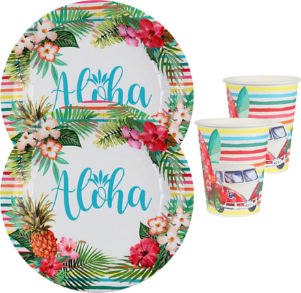 Hawaii thema feest wegwerp servies set - 20x bordjes / 20x bekers