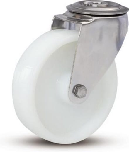 Nylon RVS zwenkwiel met centraal gat - 80mm - 140kg