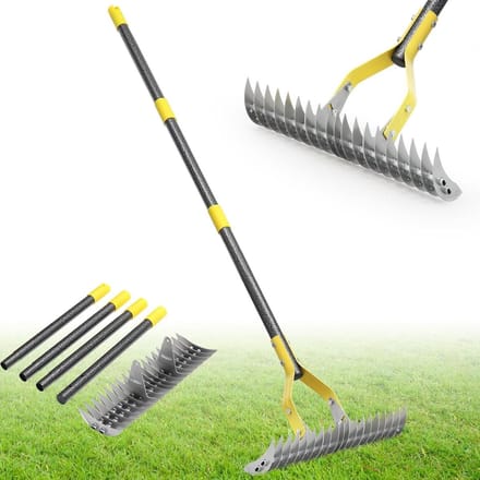 Verticuteerhark - Gazon hark - Gazon onderhoud - 19 Stalen Tanden - 178 cm - Grijs