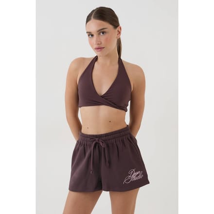 Dames Dsgn Studio Script Wijdvallende Sweat Short | Chocolate | Maat: Medium