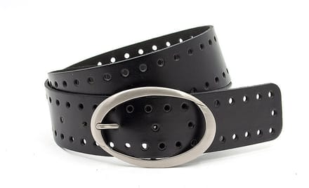Damesceintuur zwart geperforeerd - 5 cm breed - Leer - Brede riem - Casual - Maat 95