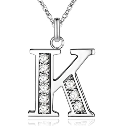 Zilverkleurige Letter K Dames Ketting met Zirkonia