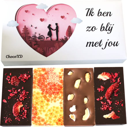 Chocolade gift- Liefde cadeau - Valentijn geschenk - Brievenbus pakket - Chocola kado - Fairtrade chocolade