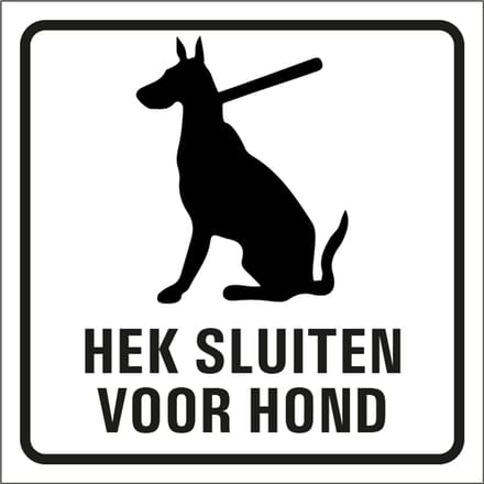 Hek sluiten voor de hond sticker 100 x 100 mm