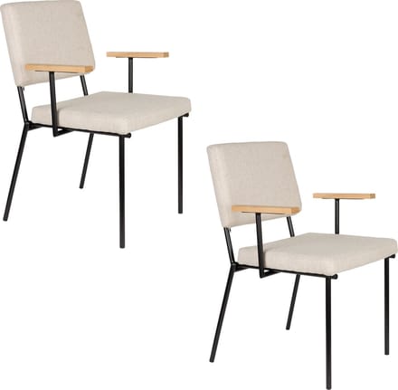 Zuiver Fellow Eetkamerstoelen Armleuning Off-White - Set van 2