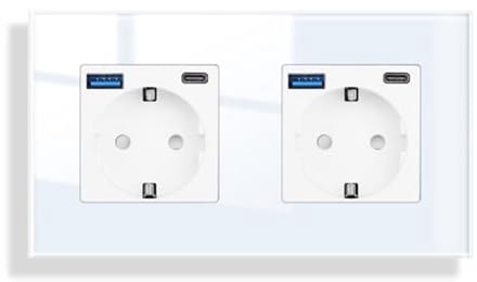 Dubbel stopcontact met USB - Snel opladen, inbouw, 2 vakken, 16 A, 20 W