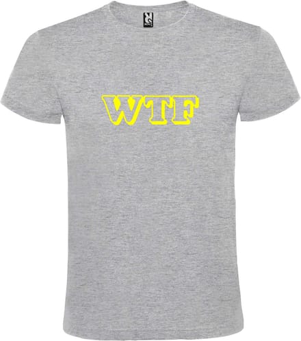 Grijs T-shirt ‘WTF’ Geel maat M