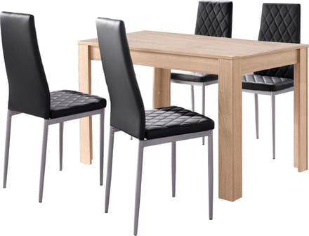 Lynn & Brooke|Set van Eettafel 120x80cm met 4 Stoelen Zwart