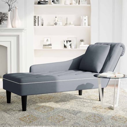 vidaXL - Chaise - longue - met - kussen&rechterarmleuning - fluweel - donkergrijs
