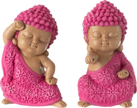 J-Line figuur Monnik Vechten - polyresin - roze - 2 stuks