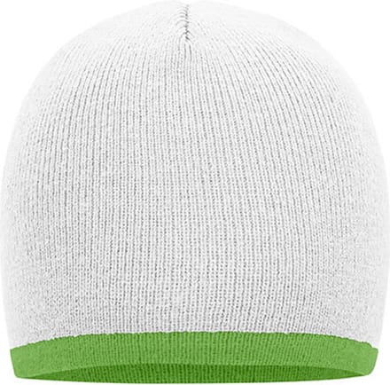 Myrtle Beach 'Contrasting Border Beanie' Wit/Limoengroen