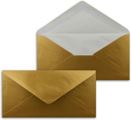 Solidchoice - 50 x Lang Enveloppen - Goud met Witte Zijdevoering - 11 x 22 cm