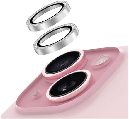 AVY Camera Lens Protector Rings | Geschikt voor Apple iPhone 15 / 15 Plus | Camera Lens Protector Glas | Schokbestendig | Krasbestendig | met Applicator | Glitter Zilver