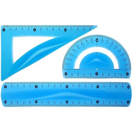 Flexibele geometrieset: liniaal, gradenboog en winkelhaak - Blauw