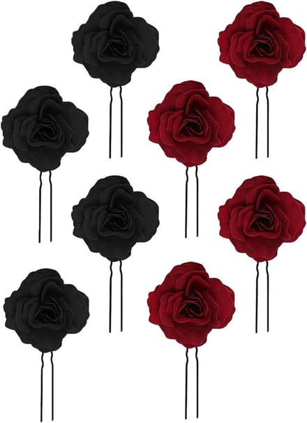 Handgemaakte rode roos bloemclips - Haaraccessoires voor bruiloft en feesten - Set van 8