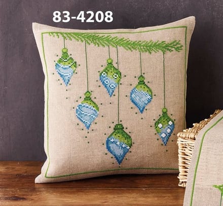 Permin borduurkussenpakket kerstballen 83-4208 telpatroon