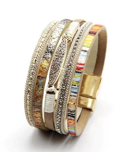 Sorprese armband - Light Day - armband dames - leer - khaki - wikkelarmband - cadeau - Model J - Sinterklaas - Kerst - Cadeau